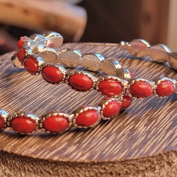 Red Howlite Turquoise Stone Southwestern Boho Chic Elongated - Picture 4 of 7